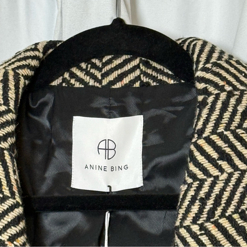 Anine Bing Diana Blazer Fishbone Herringbone Wool Blend Blazer Large NWT - Picture 7 of 16